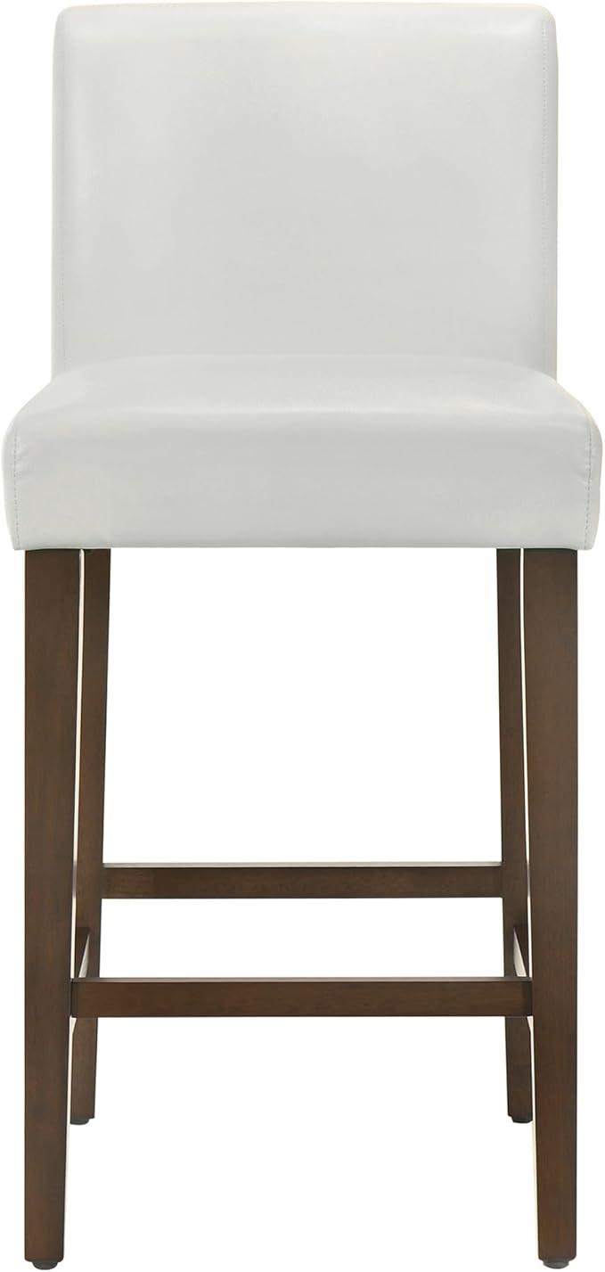 CHITA Counter Height Bar Stools Set of 2, 27" H Seat Height Upholstered Barstools, PU Leather in White