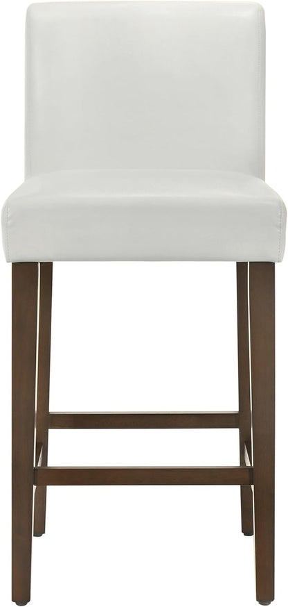CHITA Counter Height Bar Stools Set of 2, 27" H Seat Height Upholstered Barstools, PU Leather in White