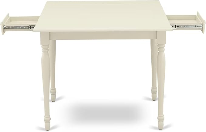 East West Furniture MZDA3-LWH-C 3 Piece Dining Room Table Set Contains a Rectangle Kitchen Table with Dropleaf and 2 Linen Fabric Upholstered Dining Chairs, 36x54 Inch, Linen White