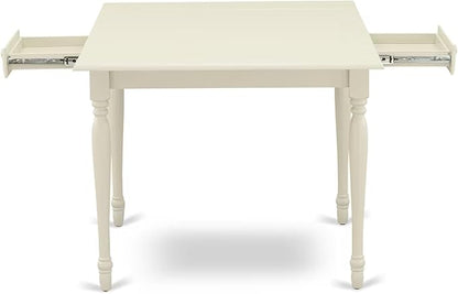 East West Furniture MZDA3-LWH-C 3 Piece Dining Room Table Set Contains a Rectangle Kitchen Table with Dropleaf and 2 Linen Fabric Upholstered Dining Chairs, 36x54 Inch, Linen White
