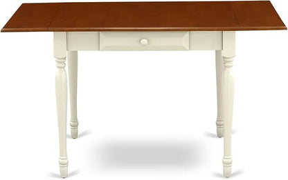 East West Furniture MZKE5-WHI-W 5 Piece Dining Set Includes a Rectangle Dining Room Table with Dropleaf and 4 Wood Seat Chairs, 36x54 Inch, Buttermilk & Cherry
