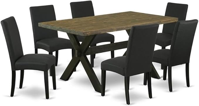East West Furniture X676DR124-7 7 Piece Dining Set Consist of a Rectangle Dining Room Table with X-Legs and 6 Black Color Linen Fabric Upholstered Chairs, 36x60 Inch, Multi-Color