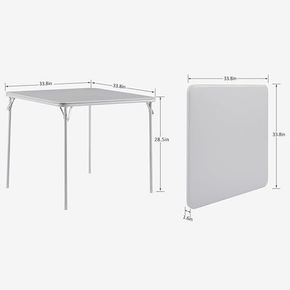 VECELO Portable Folding Card Table Square and Chair Set (5pc) with Collapsible Legs & Vinyl Upholstery, Metal, Grey