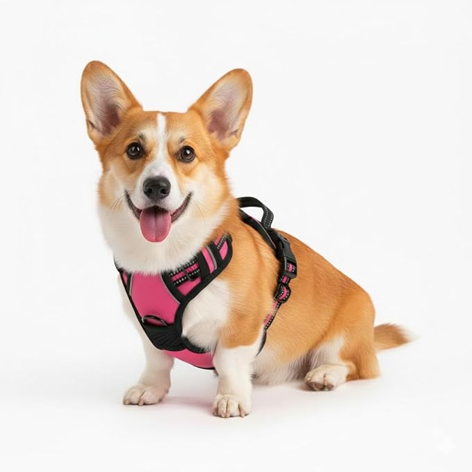 No Pull Dog Harness, Reflective Comfortable Vest Harness with Front & Back Easy Control Handle Adjustable Soft Padded Pet Vest for Small to Large Dogs(Pink,M)