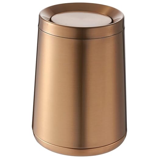 10 L/2.6Gallen,Swing Lid Gold Brass Trash Can,Brushed Nickel Garbage Can Bathroom with Flipping Lid,for Bathroom, Living Room,Bedroom,Hotel (Rose Gold)