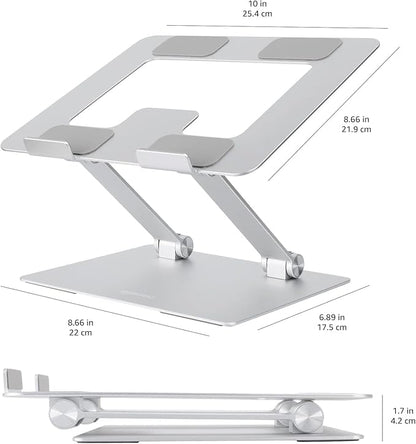 Amazon Basics Sturdy and Portable Ergonomic Laptop Stand for Desk,Height Adjustable Riser with Ventilated Cooling,Foldable,Fits All Laptops up to 17.3 Inch,Silver,10 x 8.7 x 6 in,(Pack of 12)