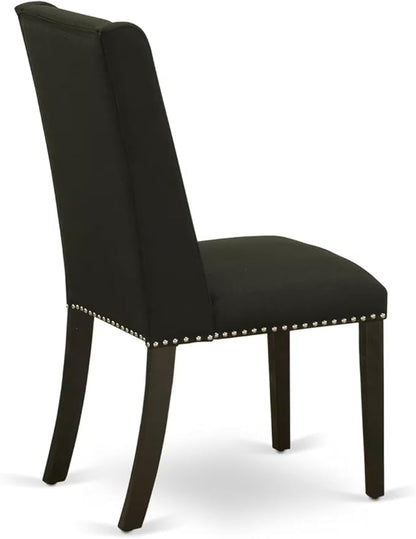 East West Furniture V627FL624-7 7 Piece Modern Dining Table Set Consist of a Rectangle Wooden Table with V-Legs and 6 Black Linen Fabric Parson Dining Chairs, 40x72 Inch, Multi-Color
