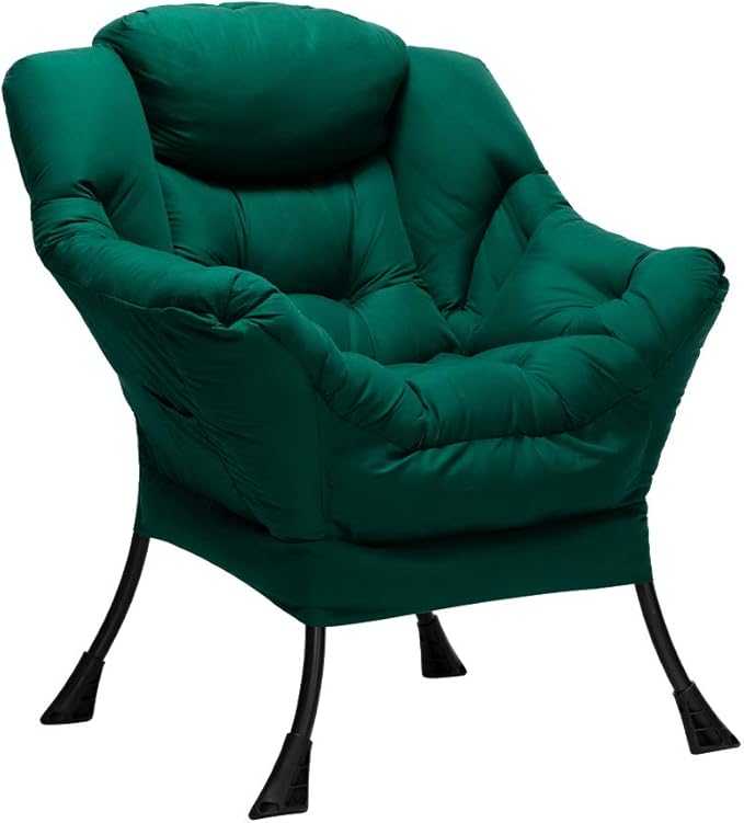 HollyHOME Modern Fabric Large Lazy Chair, Accent Oversized Comfy Reading Chair, Thick Padded Cozy Lounge Chair with Armrest, Steel Frame Leisure Sofa Chair for Living Room, Bedroom, Dorm, Green