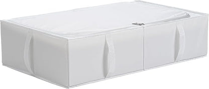 TYEERS Under Bed Storage Containers, Durable Fabric, Washable, Collapsible, Under Bed Storage Bins for Clothes, Blankets, Sheets, Shoes, 27.5x16.5x7 Inches, 1-Pack, White