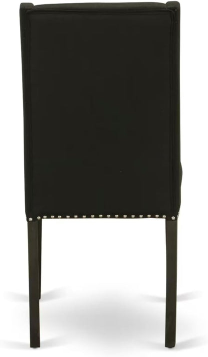 East West Furniture V627FL624-6 6 Piece Dining Room Table Set Contains a Rectangle Kitchen Table with V-Legs and 4 Black Linen Fabric Parson Chairs with a Bench, 40x72 Inch, Multi-Color