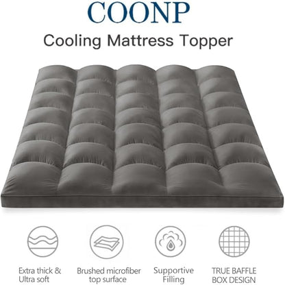 COONP Twin Mattress Topper, Extra Thick Pillowtop, Cooling Plush Mattress Pad Cover Bed Topper Protector with 8-21 Inch Deep Pocket (Grey, Twin)
