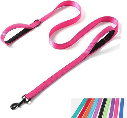 Reflective Nylon Dog Leash Heavy Duty, Two Handles with Padded for Extra Control Outside Durable Training Lead for Small Medium Large Breed Pet Dogs, 4ft Long 1-inch Width, Pink