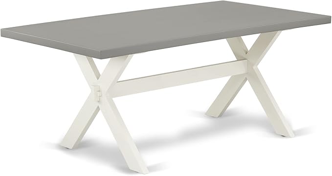 East West Furniture X097AB264-6 6 Piece Modern Dining Table Set Contains a Rectangle Wooden Table with X-Legs and 4 White Faux Leather Parson Chairs with a Bench, 40x72 Inch, Multi-Color