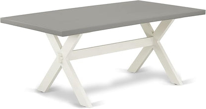 East West Furniture X097AB264-6 6 Piece Modern Dining Table Set Contains a Rectangle Wooden Table with X-Legs and 4 White Faux Leather Parson Chairs with a Bench, 40x72 Inch, Multi-Color