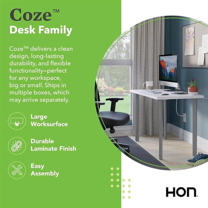 HON Coze Home Office Desks, Sturdy Table Computer Desk, 54", White Top, Black Base