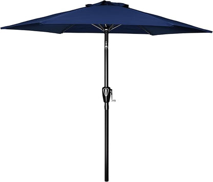 Simple Deluxe 7.5ft Patio Umbrella Outdoor Table Market Yard Umbrella with Push Button Tilt/Crank, 6 Sturdy Ribs for Garden, Deck, Backyard, Pool, Dark Blue