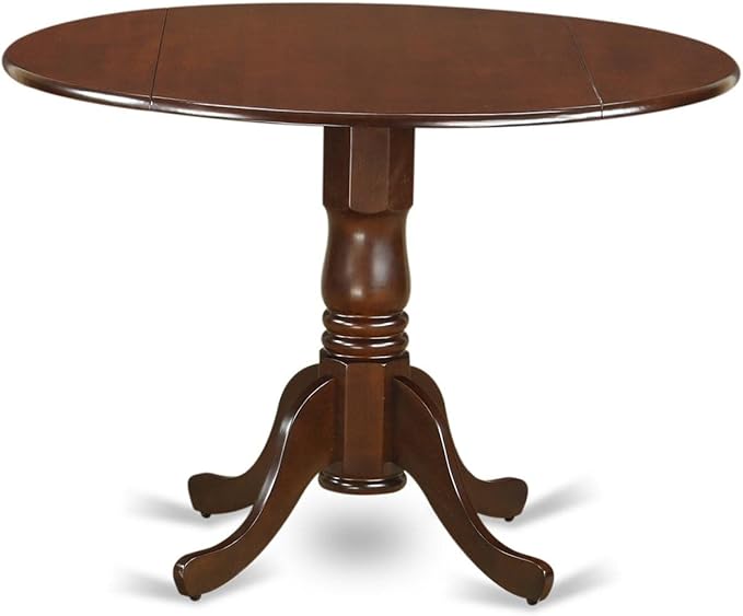 East West Furniture DLEL5-MAH-16 5 Piece Dining Room Furniture Set Includes a Round Dining Table with Dropleaf and 4 Dark Khaki Linen Fabric Parsons Chairs, 42x42 Inch, Mahogany