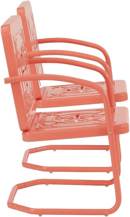Crosley Furniture Azalea 2-Piece Outdoor Chair Set, Vintage Retro Metal Patio Chairs for Dining, Porch, Deck, Coral Gloss