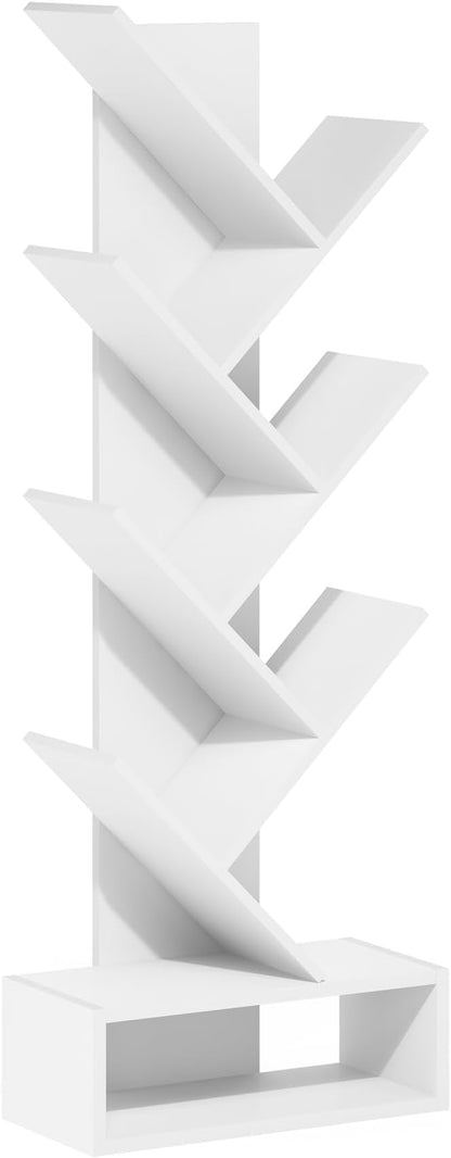 Furinno Tree Bookshelf 7-Tier Floor Standing Tree Bookcase with Bottom Shelf, White
