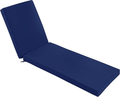Chaise Lounge Cushions Outdoor - Waterproof and Fade Resistant Sun Lounger Replacement Cushions - Patio Lounger Pads with Removable Cover for Pool, Deck, Lawn, 72 x 21 x 3 Inch, Navy
