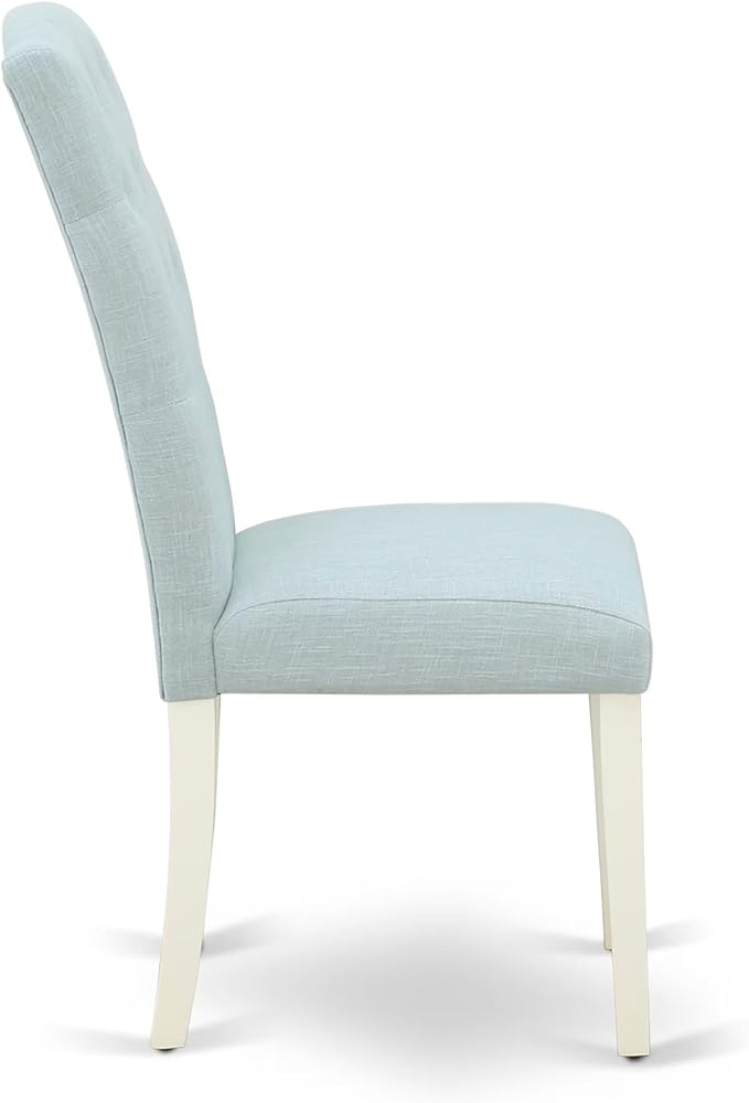 East West Furniture V027CE215-9 9 Piece Dining Table Set Includes a Rectangle Dining Room Table with V-Legs and 8 Baby Blue Linen Fabric Upholstered Chairs, 40x72 Inch, Multi-Color