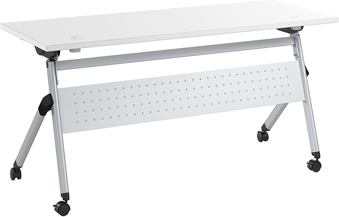 Bush Business Furniture Folding Training Table, 60 inch Desk with Powered Grommets, Commercial-Grade Bundle for Office or Classroom, Envision Collection, White