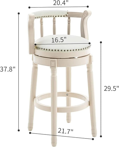 Cow top Leather Wooden Bar Stools, 360 Degree Swivel Bar Height Chair with Backs for Home Kitchen Counter, Morden Chair Barstools (Ivory Wood 1pc-Cream Seat, Bar Height-Seat Height 29.5”)