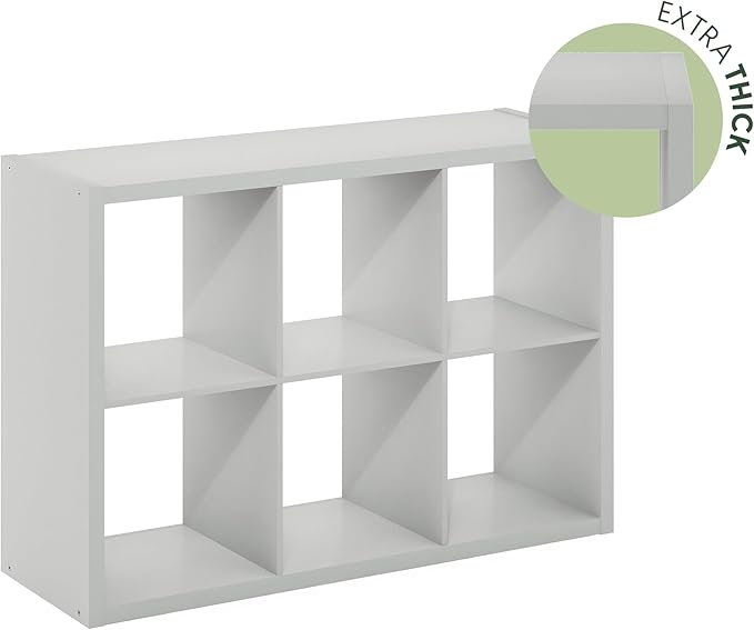 Furinno Cubicle Open Back Decorative Cube Storage Organizer, 6-Cube, Light Grey