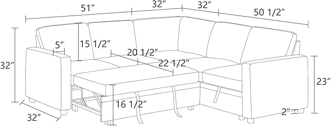 L Shaped Sectional Couch with Pull Out Bed, Convertible Sleeper Sofa Bed Couch with Storage, Modern Modular L Shaped Sofa for Living Room, Bedroom, Apartment, Grey