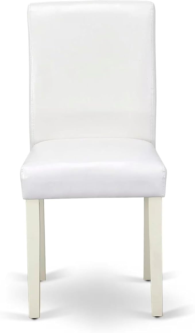 East West Furniture V027AB264-5 5 Piece Dinette Set Includes a Rectangle Dining Room Table with V-Legs and 4 White Faux Leather Upholstered Parson Chairs, 40x72 Inch, Multi-Color