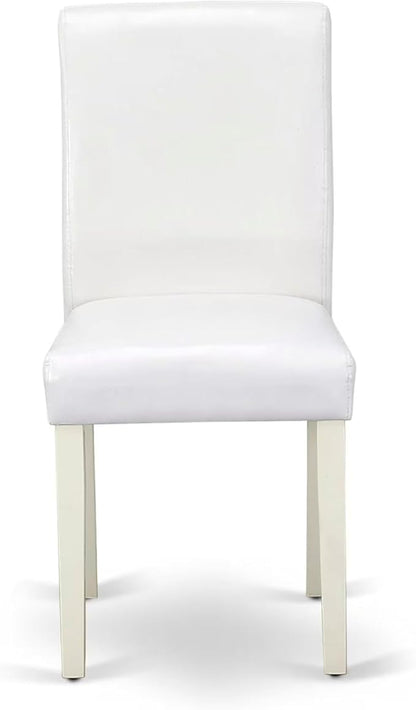 East West Furniture V027AB264-5 5 Piece Dinette Set Includes a Rectangle Dining Room Table with V-Legs and 4 White Faux Leather Upholstered Parson Chairs, 40x72 Inch, Multi-Color