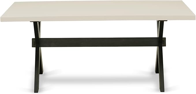 East West Furniture X627EL635-6 6 Piece Dining Table Set Contains a Rectangle Dining Room Table with X-Legs and 4 Doeskin Linen Fabric Parson Chairs with a Bench, 40x72 Inch, Multi-Color