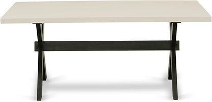 East West Furniture X627EL635-6 6 Piece Dining Table Set Contains a Rectangle Dining Room Table with X-Legs and 4 Doeskin Linen Fabric Parson Chairs with a Bench, 40x72 Inch, Multi-Color