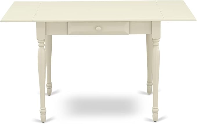 East West Furniture MZDA3-LWH-C 3 Piece Dining Room Table Set Contains a Rectangle Kitchen Table with Dropleaf and 2 Linen Fabric Upholstered Dining Chairs, 36x54 Inch, Linen White