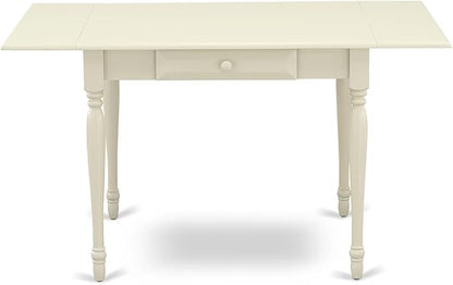 East West Furniture MZDA3-LWH-W 3 Piece Dining Room Furniture Set Contains a Rectangle Kitchen Table with Dropleaf and 2 Dining Chairs, 36x54 Inch, Linen White