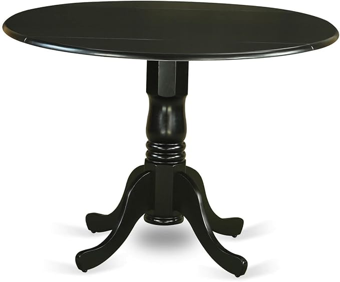 East West Furniture DLNI5-BLK-LC 5 Piece Dining Set Includes a Round Dining Room Table with Dropleaf and 4 Faux Leather Upholstered Kitchen Chairs, 42x42 Inch, Black