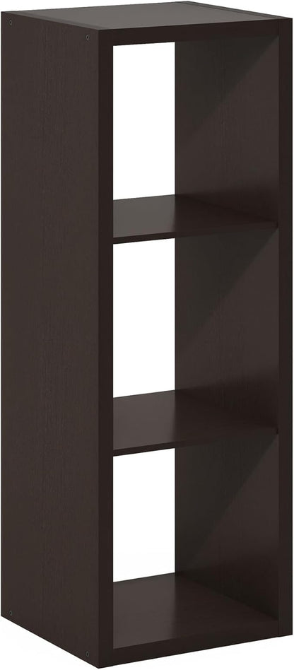 Furinno Cubicle Open Back Decorative Cube Storage Organizer, 3-Cube, Black Dark Oak