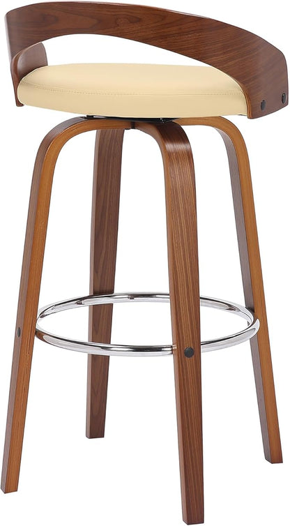 Armen Living Sonia 30" Bar Height Swivel Cream Faux Leather and Walnut Wood Bar Stool