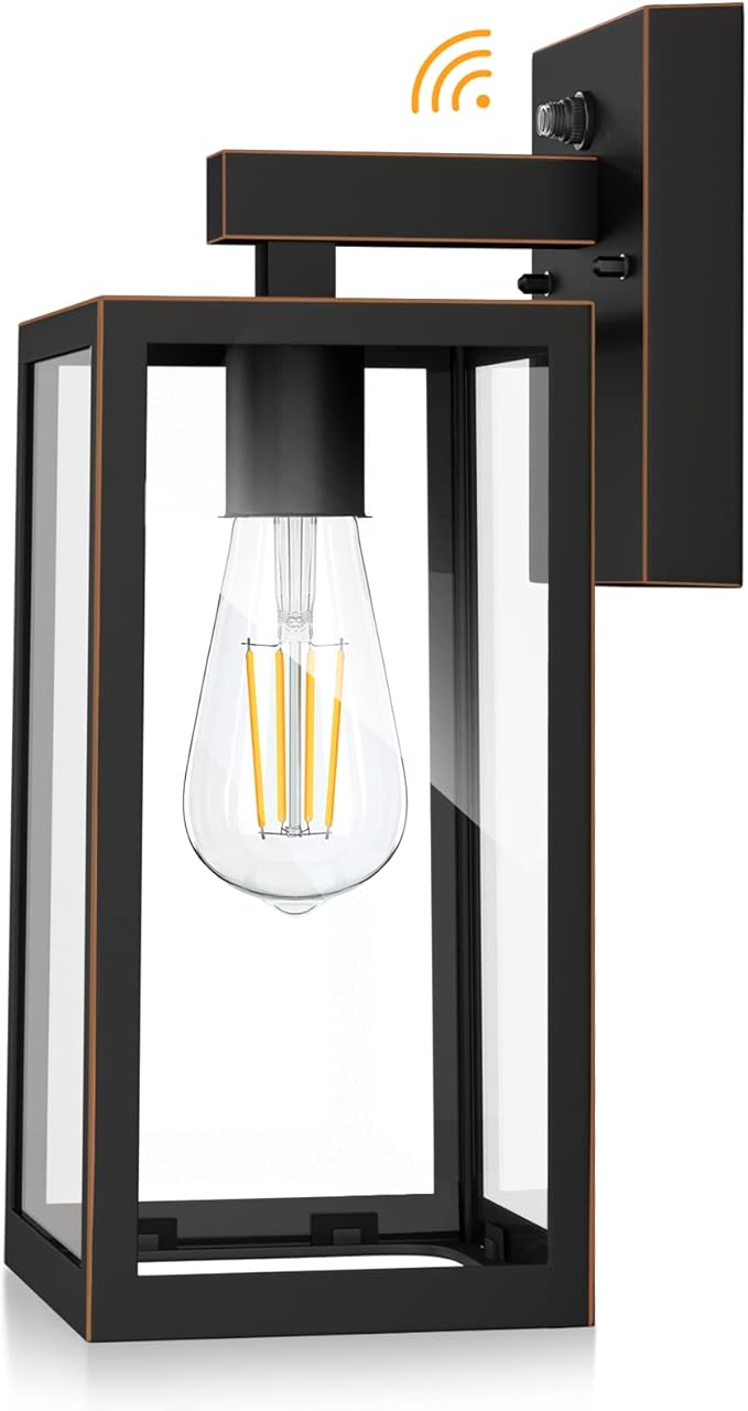SHINE HAI Dusk to Dawn Outdoor Wall Lantern, Exterior Sensor Light Fixture with E26 Base Socket, Waterproof Wall Mount Sconce with Clear Glass Shade for Garage, Doorway (Oil-Rubbed Bronze)