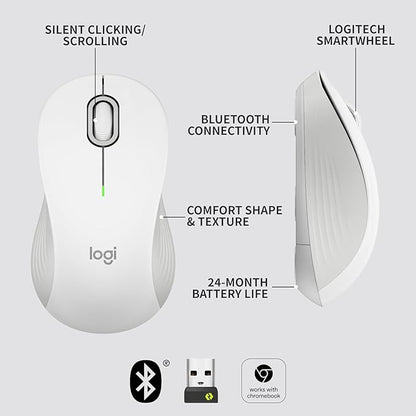 Logitech Signature M550 Wireless Mouse - for Small to Medium Sized Hands, 2-Year Battery, Silent Clicks, Bluetooth, Multi-Device Compatibility - Off White