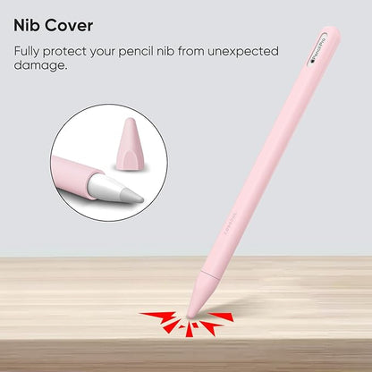 Fintie Silicone Sleeve for Apple Pencil Pro & Apple Pencil 2nd Generation, Light Pen Skin Case Cover Soft Protective Grip Holder with 2 Nib Covers Accessories, Pink