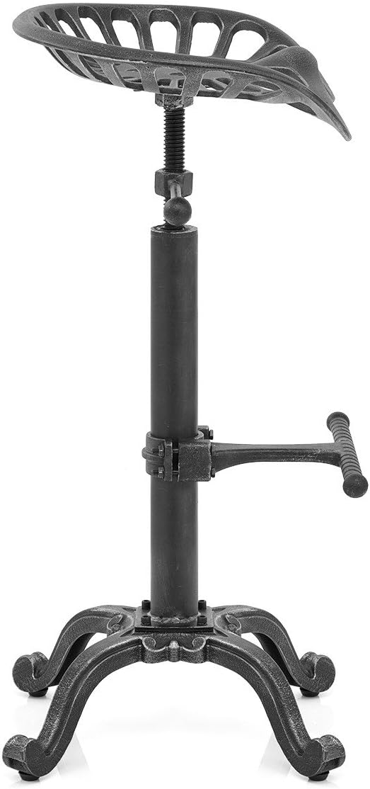 Diwhy Rustic Industrial Farmhouse Tractor Seat Adjustable Bar Stool Industrial bar Chair (Silver, Cast Iron)
