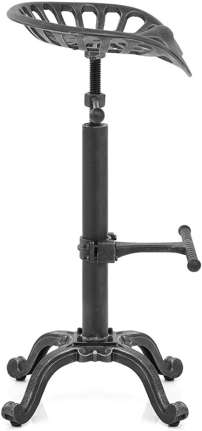 Diwhy Rustic Industrial Farmhouse Tractor Seat Adjustable Bar Stool Industrial bar Chair (Silver, Cast Iron)