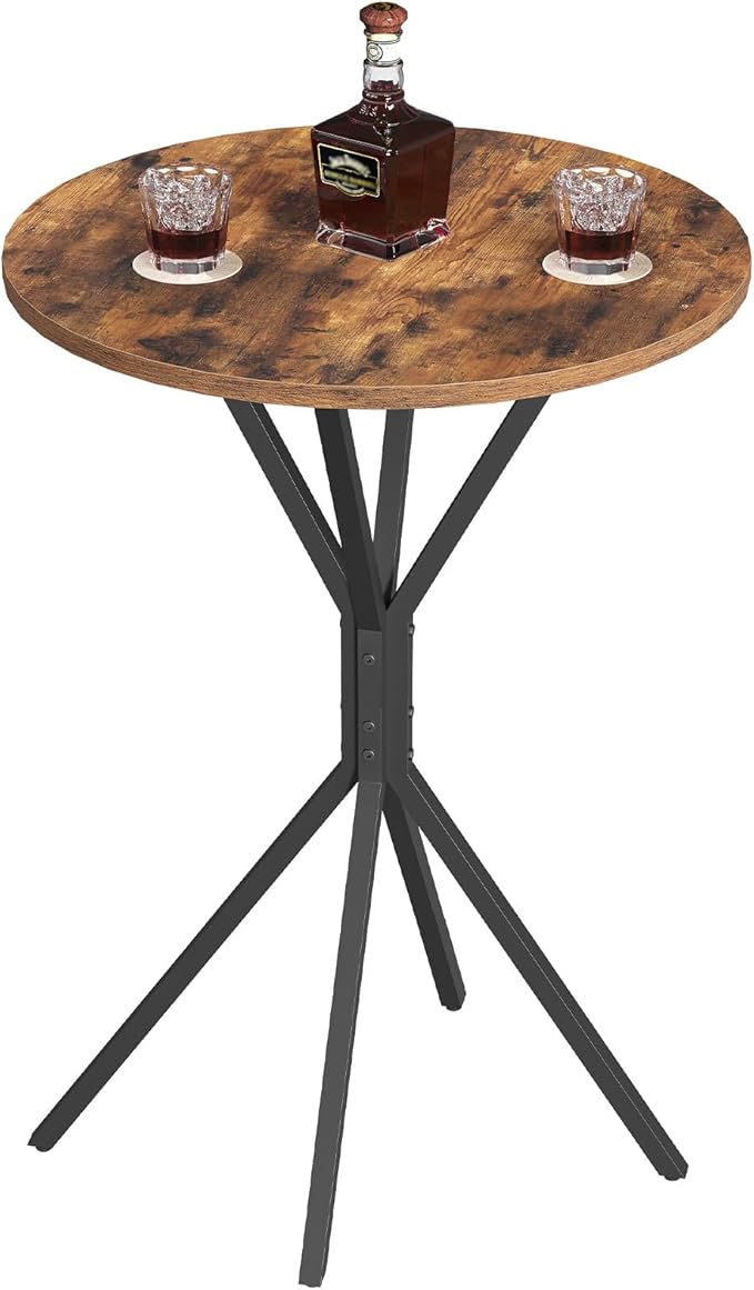 Bar Table, Round High Top Pub Table, 36.2'' Tall Cocktail Table, Metal Frame, Industrial Style, for Small Space, Bistro, Cafe, Banquet, Restaurant, Rustic Brown and Black BTHR12701