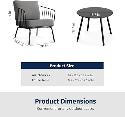 East Oak 3-Piece Plaza Patio Furniture Set, Outdoor Furniture with Thick Cushion Sofa and Coffee Table, Outdoor Bistro Set for 2, Small Space, Modern Patio Conversation Set for Balcony, Brown & Beige