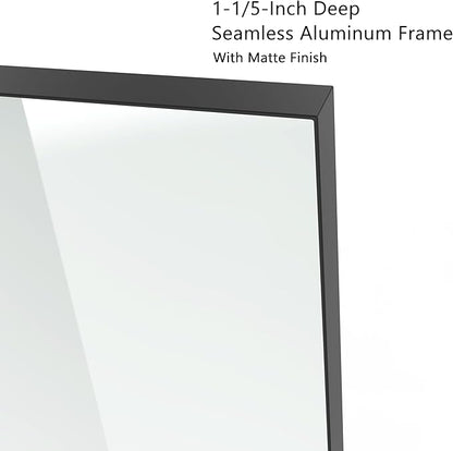 VocalStar 16 x 24 Inch Black Bathroom Mirror for Wall, Square Corner Rectangle Black Metal Framed Bathroom Vanity Mirror Modern Farmhouse, 1/4-inch Shatterproof Glass | Ultra-Flush Hanging