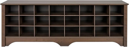 Prepac 24 Pair Shoe Cabinet, Entryway Bench, Mud Room Organization and Storage Bench with 24 Shoe Cubbies, Brown, 15.5"D x 60"W x 20.25"H