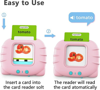 Lapare Audible Flash Cards Toys for Toddlers 2 3 4 5 6, Learn ABC Letters, Numbers 0-100,Phrases,Objects, Adjectives, and More Dolch Sight Words, 280 Cards with 560 Words/Phrases (Pink)