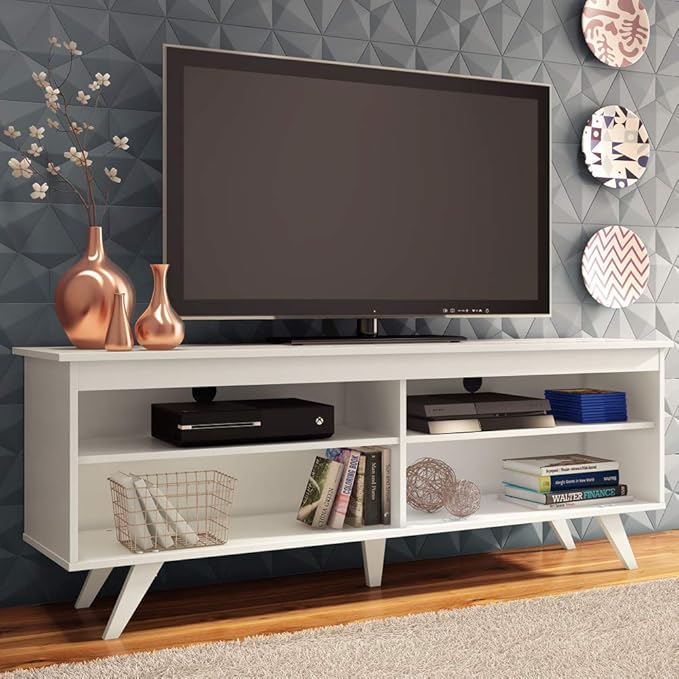 Madesa TV Stand Entertainment Center with 4 Shelves and Cable Management for 55, 65 Inch TV Media Storage Gaming Media Console Living Room and Bedroom Modern Wooden Television - White