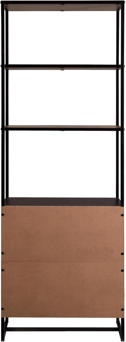 AC Pacific Bali Coastal Modern 6 Tier Bookshelf with Storage, Features Sleek Black Frame and Natural Wood Accents, Versatile Book Shelf and Display Solution for Bedroom and Living Room, 67" High